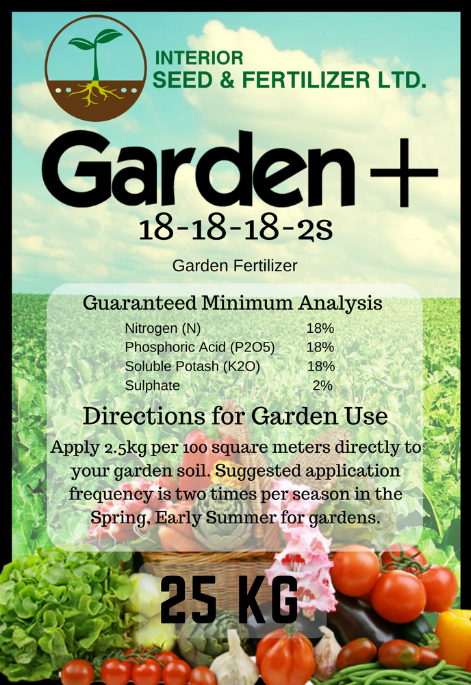 The perfect balanced garden blend specially formulated with the benefits of sulfur, perfect for Tomatoes, Onions, Lettuce, Spinach, Beets, Radish, Corn, Blueberries, Blackberries, Raspberries, and Strawberries. From Interior Seed and Fertilizer Cranbrook BC 