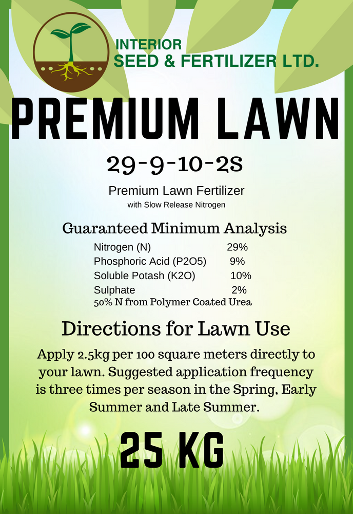 The gold standard for lawn fertilizer. Premium Lawn will keep your lawn lush, green and the envy of the neighborhood. The slow release nitrogen will keep your lawn feed for up to 45+ days. From Interior Seed and Fertilizer Garden Center and Nursery Cranbrook BC