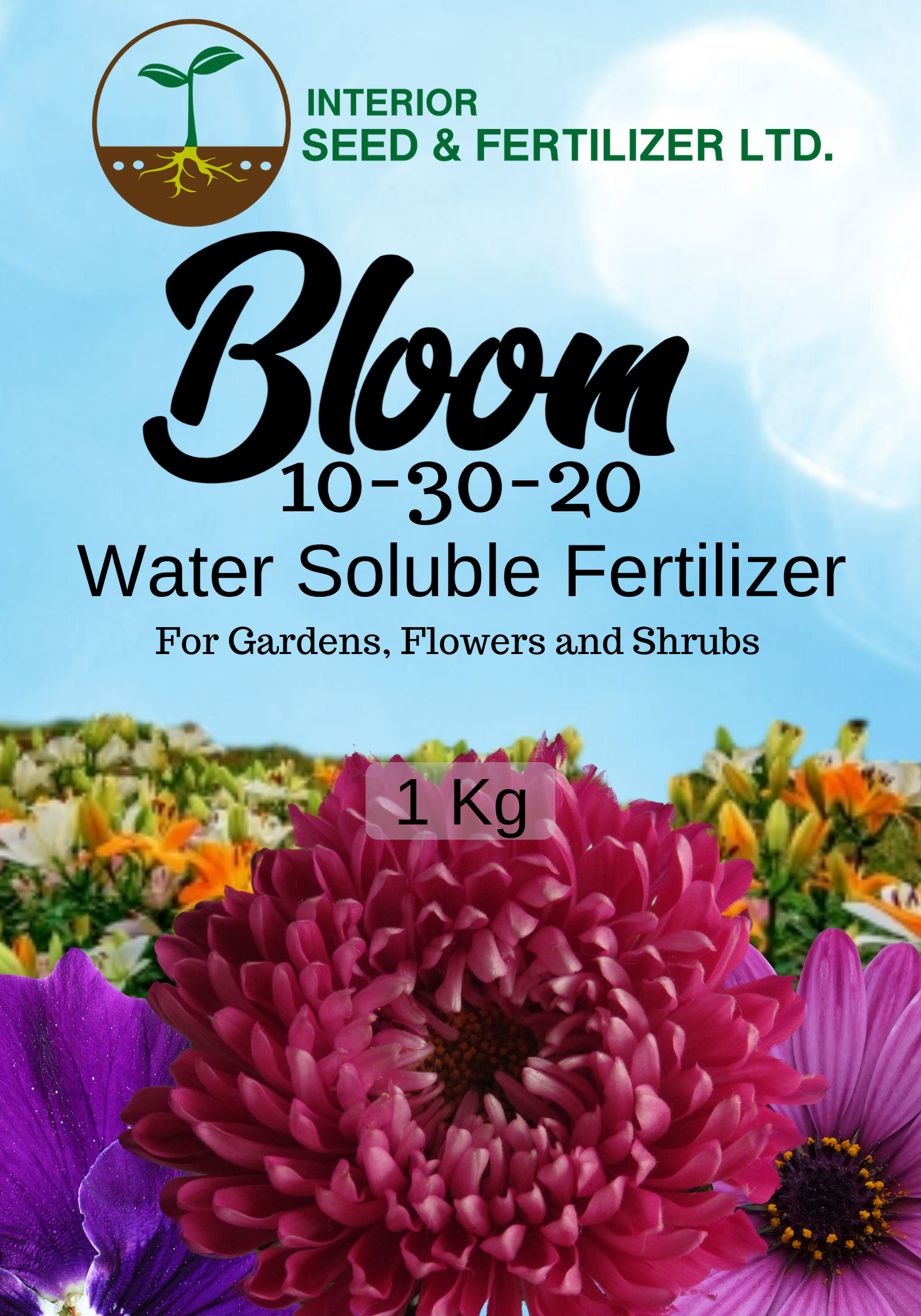 "Bloom" Water Soluble Fertilizer for Gardens, Flowers and Shrubs, at Interior Seed and Fertilizer Garden Center Cranbrook, BC 10-30-20