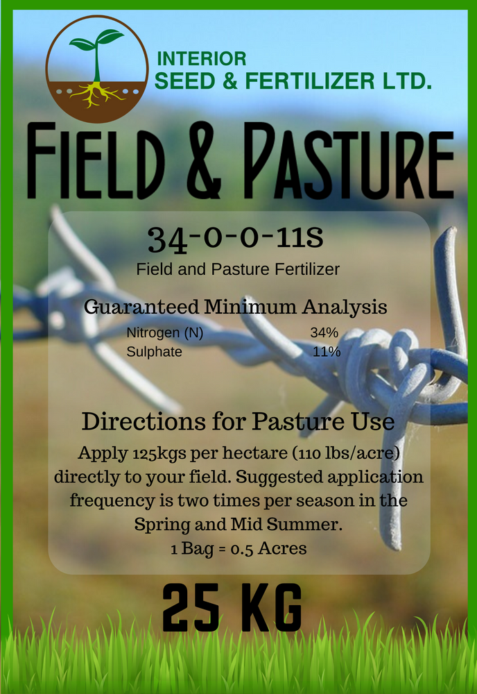Field and Pasture Fertilizer: The perfect blend for maintaining the health of your pasture and promoting rapid grass growth. From Interior Seed and Fertilizer Cranbrook BC